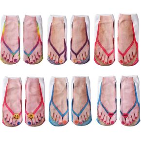 4/6 Pairs Flip Flop Socks Women Funny Slipper Socks Manicure Print Men Novelty Crazy Socks Halloween Christmas Gifts 6-9