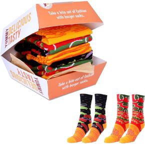 Pop Craze 2 Pairs Hamburger Socks in a Box – Funny Novelty Food Socks, One Size Fits Most, Comfortable & Breathable, Father's Day Gift, Gifts for Men and Women, Unique Food-Themed Gift Idea