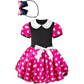 bakjuno Toddler Baby Girl Polka Dots Princess Fancy Dress Up Costume Birthday Cosplay Cartoon Headband