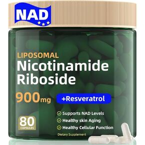 ملحق NAD ، Liposomal NAD+ Nicotinamide الريبوسيد 900mg للرجال والنساء ، ريسفيراترول ، كيرسيتين ، مكمل نقاء عالي لداعم الطاقة ، 80 كبسولة
