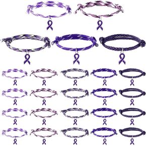 Tondiamo 30 Pcs Purple Ribbon Awareness Bracelets Bulk Lupus Fibromyalgia Overdose Domestic Violence Epilepsy Pancreatic Cancer Alzheimers Awareness Gifts for Women Men Survivor Jewelry