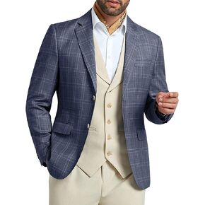 Mens Blazer Slim Fit Stripes Plaid Casual Suit Jacket for Men Two Buttons Business Lapel Sport Coats