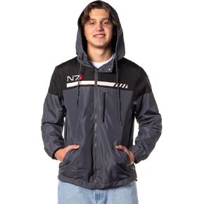 Bioworld Mass Effect Men's N7 Logo Special Tactics Adult Full Zip Windbreaker Jacket With Hood