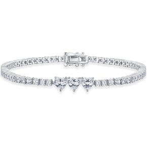 Sterling Silver Heart Tennis Bracelets for Women Birthstone Gemstone Charm Long 5A Cubic Zirconia Fine Jewelry for Daily Waer 7 Inches