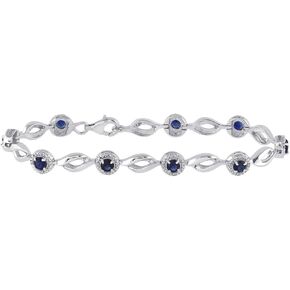 Jewels by Lux Sterling Silver Silver Womens Round Lab الذي خلق سوار تنس الياقوت الأزرق 3 1/4 CTTW