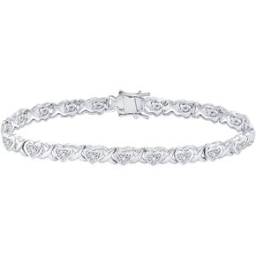 Sterling Silver Womens Round Diamond Heart Tennis Bracelet 1/4 Cttw