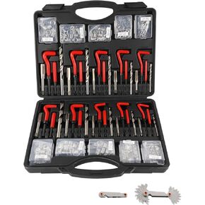 263 PCS Thread Repair Kit HSS Drill Helicoil Kit, Rethreading Tool Kit, Rethreading Kit with Thread Gauge Metric and SAE1 /4" 5/16" 3/8" 7/16" 1/2" M5 M6 M8 M10 M12