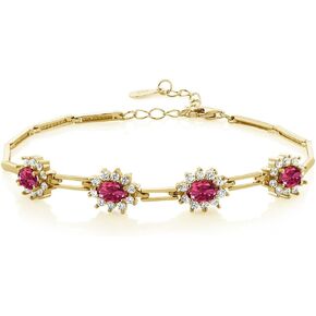 Gem Stone King 18K Yellow Gold Plated Silver 6X4MM Oval Gemstone Birthstone 4-Stone Tennis Bracelet For Women | 7 Inch with 1 Inch Extender