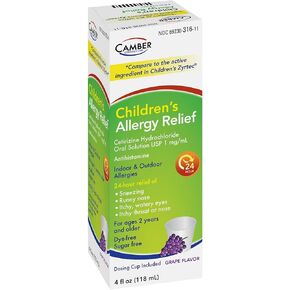 Camber Pharmaceuticals ، INC Cetirizine Children's Cetirizine Solution Syrup Syrup Ensupty for Hselezing ، tranny sweat ، حكة ، نكهة العنب العيون المائية | 2 سنة. & كبار السن