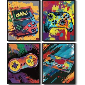 Drsoum Cool Video Game Decor for Boys Gaming Wall Art Watercolor Graffiti Gamer Room Decor Decor