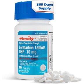 TIME-CAP LABS, INC. Timely Allergy Medicine Loratadine 10mg 365 Count - Nondrowsy Allergy Relief Antihistamine Tablets - 24 Hour Allergy Relief from Watery Eyes, Sneezing, Runny Nose, Itchy Throat