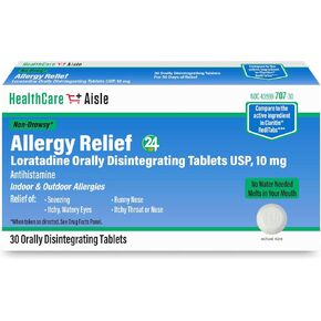Healthcareaisle Allergy Relief - Loratadine 10 mg أقراص تفكك عن طريق الفم USP - 30 قرصًا - أدوية حساسية قوة وصفة طبية أصلية ، راحة على مدار 24 ساعة