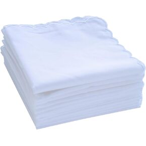 Mzliu Women Clankkelchiefs Pure White Cotton Hankies مع حافة الأسقلوب