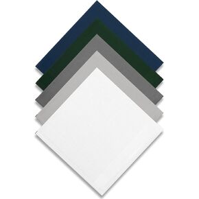 5 Pcs Pocket Squares for Men, Cotton Handkerchiefs for Men, 16 Inch Mens Hankies Pure White Beige Green Blue Grey Hankies Solid Color for Man