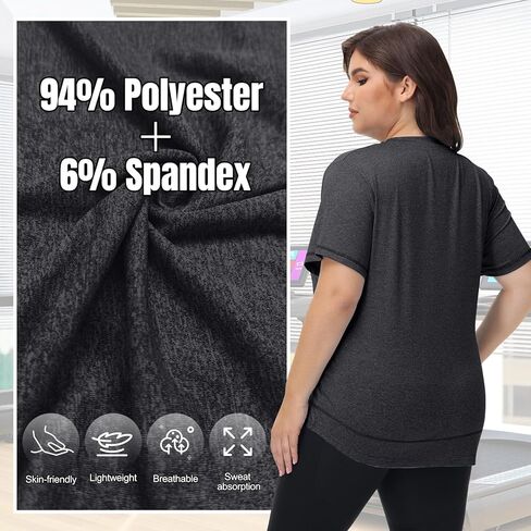 Coume 3 Pack Women's Plus Size Workout Tops Short Sleeve Loose Fit Crew Neck Shirts Quick Dry Gym Clothes in Kuwait
