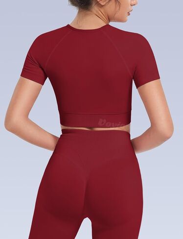 VOYJOY Women Impact Crop Top Raglan Shoulder Cut Seamless Short Sleeves Tops Lightweight Crop Fit Workout Gym Yoga T Shirts in Kuwait
