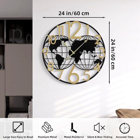 24 Inch Large Farmhouse Wall Clock, Wrought Iron Frame with Warm Gray Finish, Silent Battery Operated Wall Clock for Living Room Kitchen Bedroom in Saudi Arabia