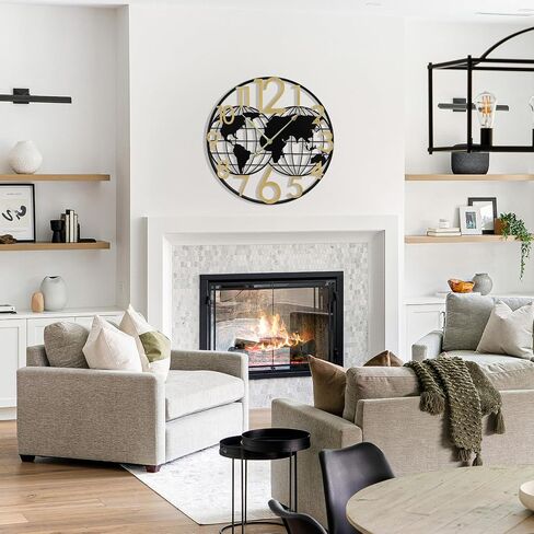 24 Inch Large Farmhouse Wall Clock, Wrought Iron Frame with Warm Gray Finish, Silent Battery Operated Wall Clock for Living Room Kitchen Bedroom in Saudi Arabia