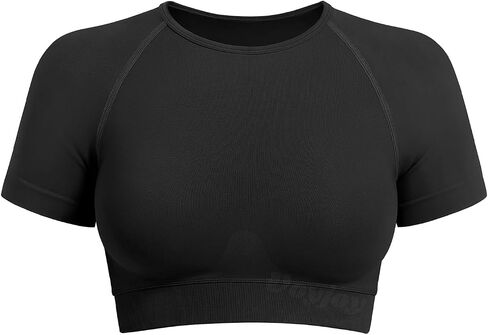 VOYJOY Women Impact Crop Top Raglan Shoulder Cut Seamless Short Sleeves Tops Lightweight Crop Fit Workout Gym Yoga T Shirts in Kuwait