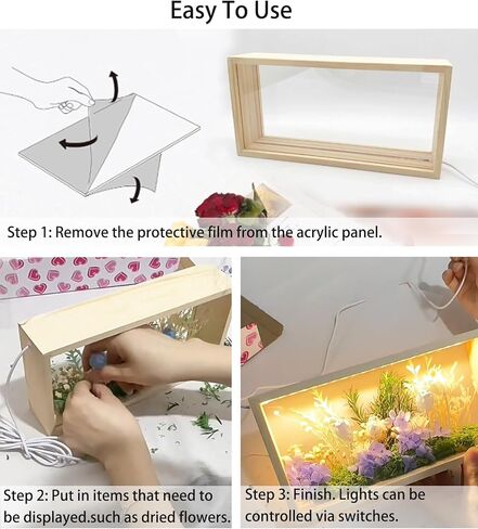 Shadow Box Frame Display Case with Led Light, Wooden Dried Flower Frame, 3D Picture Frame, Shadow Box Display Case Box for Memorabilia, Baby Items, Crafts, Tickets and Photos in Kuwait
