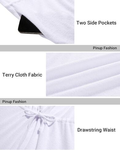 Pinup Fashion Swimsuit Cover Up Terry Cloth Strapless Dress Drawstring with Pockets in Saudi Arabia