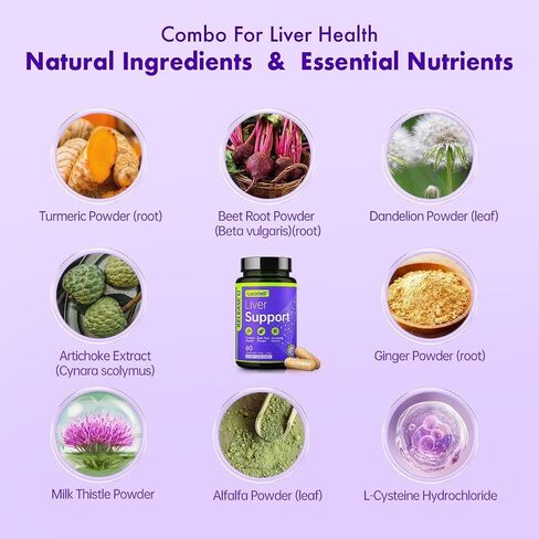 Liver Support Supplement – Liver Cleanse Detox & Repair with Milk Thistle, Turmeric, Dandelion & Artichoke Support | 7-in-1 Herbal Formula Protect Liver | 60 Capsules, 30-Day Supply, Made in USA in Kuwait
