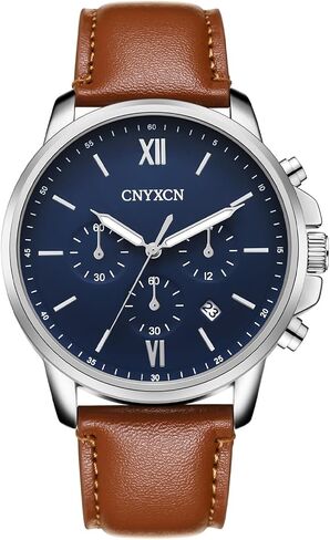 Watches for Men Classic 6 Hand Chronograph Quartz Watch with Leather Strap,Auto Date,Waterproof in Saudi Arabia