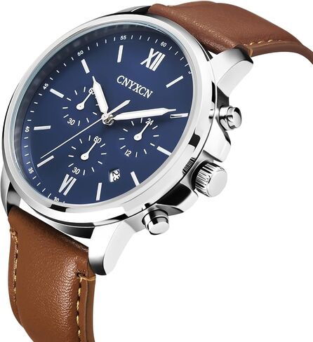 Watches for Men Classic 6 Hand Chronograph Quartz Watch with Leather Strap,Auto Date,Waterproof in Saudi Arabia