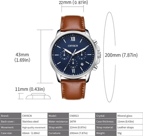 Watches for Men Classic 6 Hand Chronograph Quartz Watch with Leather Strap,Auto Date,Waterproof in Saudi Arabia