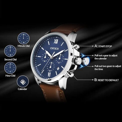 Watches for Men Classic 6 Hand Chronograph Quartz Watch with Leather Strap,Auto Date,Waterproof in Saudi Arabia