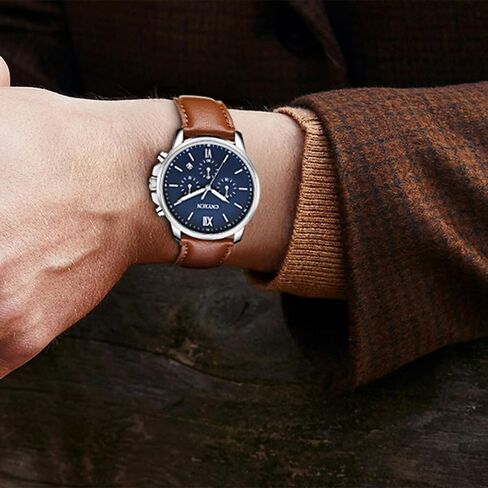 Watches for Men Classic 6 Hand Chronograph Quartz Watch with Leather Strap,Auto Date,Waterproof in Saudi Arabia