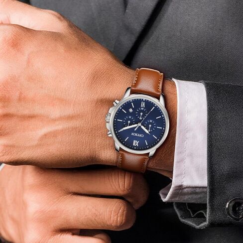 Watches for Men Classic 6 Hand Chronograph Quartz Watch with Leather Strap,Auto Date,Waterproof in Saudi Arabia