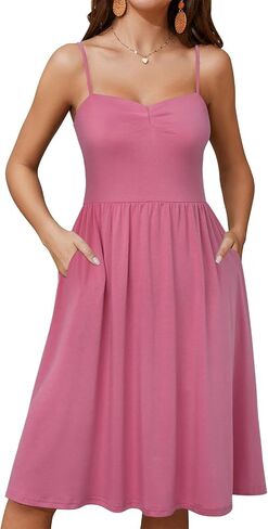 Sundresses for Women 2025 with Pockets Sleeveless Spaghetti Strap Aline Summer Dresses in Saudi Arabia