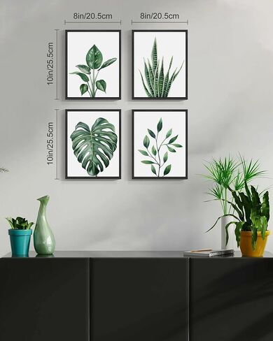 Drsoum Botanical Canvas Framed Wall Art Watercolor Green Leaf Tropical Plant Art Prints Boho Decor for Bedroom Bathroom Kitchen Home Office Decorations 8"x 10"x 4pcs in Kuwait