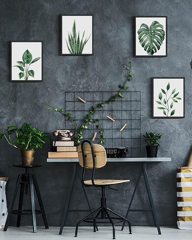 Drsoum Botanical Canvas Framed Wall Art Watercolor Green Leaf Tropical Plant Art Prints Boho Decor for Bedroom Bathroom Kitchen Home Office Decorations 8"x 10"x 4pcs in Kuwait