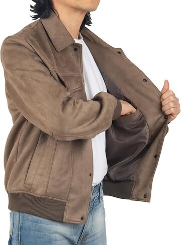 Alpine Swiss Blake Mens Vegan Suede Bomber Jacket Lightweight Slim Fit Casual Softshell Coat in Saudi Arabia