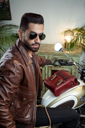 Trip Machine Company Genuine Leather Motorcycle Magnetic Fuel Tank & Tail Pillion Seat Mount Bag With Shoulder Strap And Rain Cover (Black) in Saudi Arabia