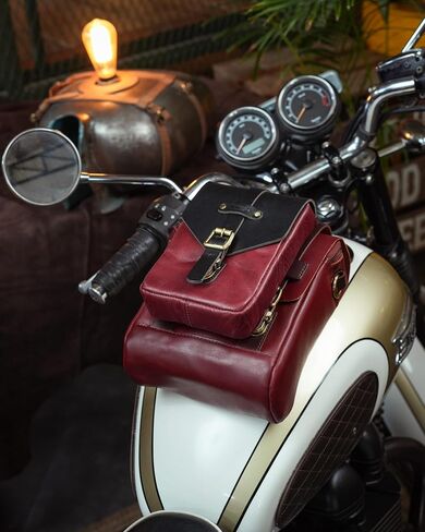 Trip Machine Company Genuine Leather Motorcycle Magnetic Fuel Tank & Tail Pillion Seat Mount Bag With Shoulder Strap And Rain Cover (Black) in Saudi Arabia