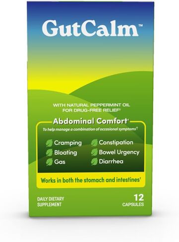 GUTCALM - إغاثة القولون العصبي - كبسولات زيت النعناع - الانتفاخ والغاز والإمساك وملحق الراحة الهضمية - 12/CT in Kuwait