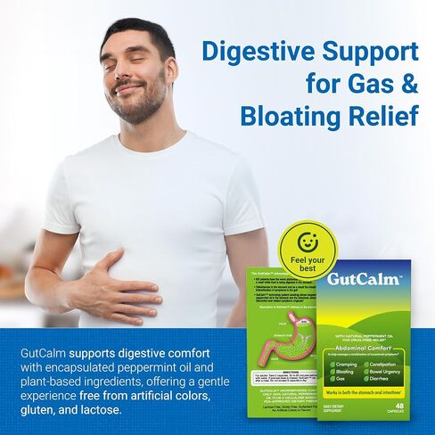 GUTCALM - إغاثة القولون العصبي - كبسولات زيت النعناع - الانتفاخ والغاز والإمساك وملحق الراحة الهضمية - 12/CT in Kuwait