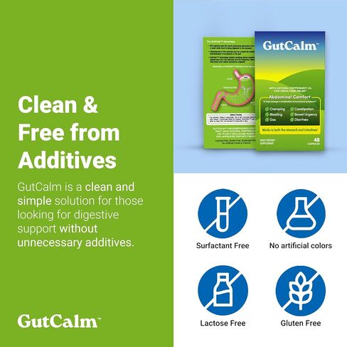 GUTCALM - إغاثة القولون العصبي - كبسولات زيت النعناع - الانتفاخ والغاز والإمساك وملحق الراحة الهضمية - 12/CT in Kuwait