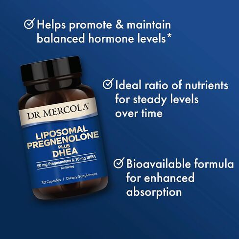 Dr. Mercola Liposomal Pregnenolone Plus DHEA, 30 Servings (30 Capsules), 50 mg Pregnenolone Per Serving, 10 mg DHEA Per Serving, Dietary Supplement, Non-GMO in Saudi Arabia