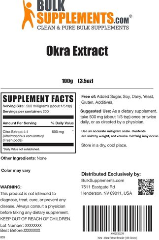 BulkSupplements.com Okra Extract Powder - Digestion Supplement - Bowel Movement Supplements (250 Grams - 8.8 oz) in Saudi Arabia
