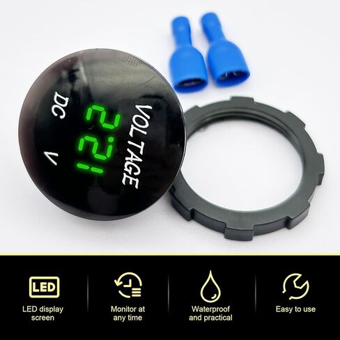مقياس سيار فولتميتر ، 12 فولت -24 فولت شاشة رقمية Voltmeter ، مؤشر مراقبة طاقة السيارات المصغرة ، مؤشر عداد الجهد المقاوم للماء ، Universal for Cars Trucks Boats (LED خضراء) in Kuwait