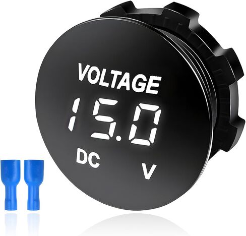 DC 12V 24 V Voltmeter Gauge, Car LED Digital Display Round Panel Voltage Gauge Meter, Waterproof Mini Volt Tester Battery Monitor Indicator for Car Truck Marine Boat (White) in Saudi Arabia
