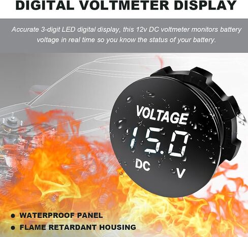 DC 12V 24 V Voltmeter Gauge, Car LED Digital Display Round Panel Voltage Gauge Meter, Waterproof Mini Volt Tester Battery Monitor Indicator for Car Truck Marine Boat (White) in Saudi Arabia