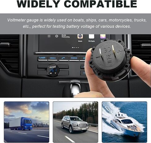 DC 12V 24 V Voltmeter Gauge, Car LED Digital Display Round Panel Voltage Gauge Meter, Waterproof Mini Volt Tester Battery Monitor Indicator for Car Truck Marine Boat (White) in Saudi Arabia
