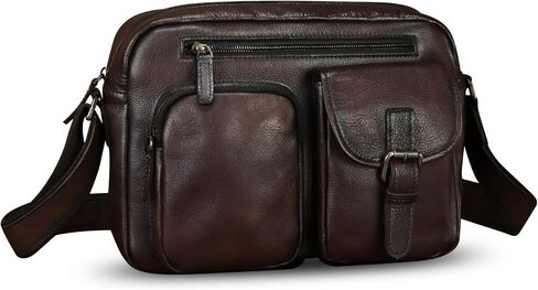 Genuine Leather Purse and Messenger Bag for Men Vintage Leather Shoulder Bag Briefcase Crossbody Satchel Bags with Strap in Saudi Arabia
