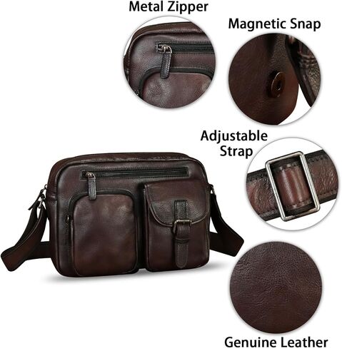 Genuine Leather Purse and Messenger Bag for Men Vintage Leather Shoulder Bag Briefcase Crossbody Satchel Bags with Strap in Saudi Arabia