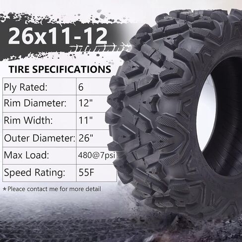 26x11-12 TL ATV/UTV Tire, 6 PR 26x11x12 All Terrain Off-Road Tires Tubeless- Set of 2 in Saudi Arabia